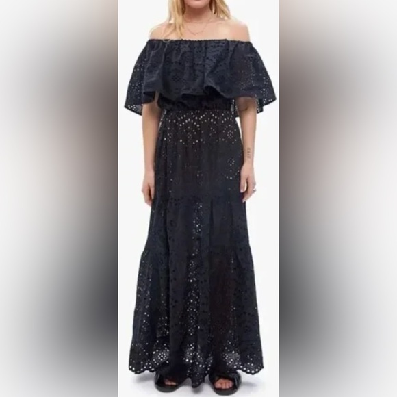Natalie Martin Black Off Shoulder Maxi Dress - Picture 1 of 4